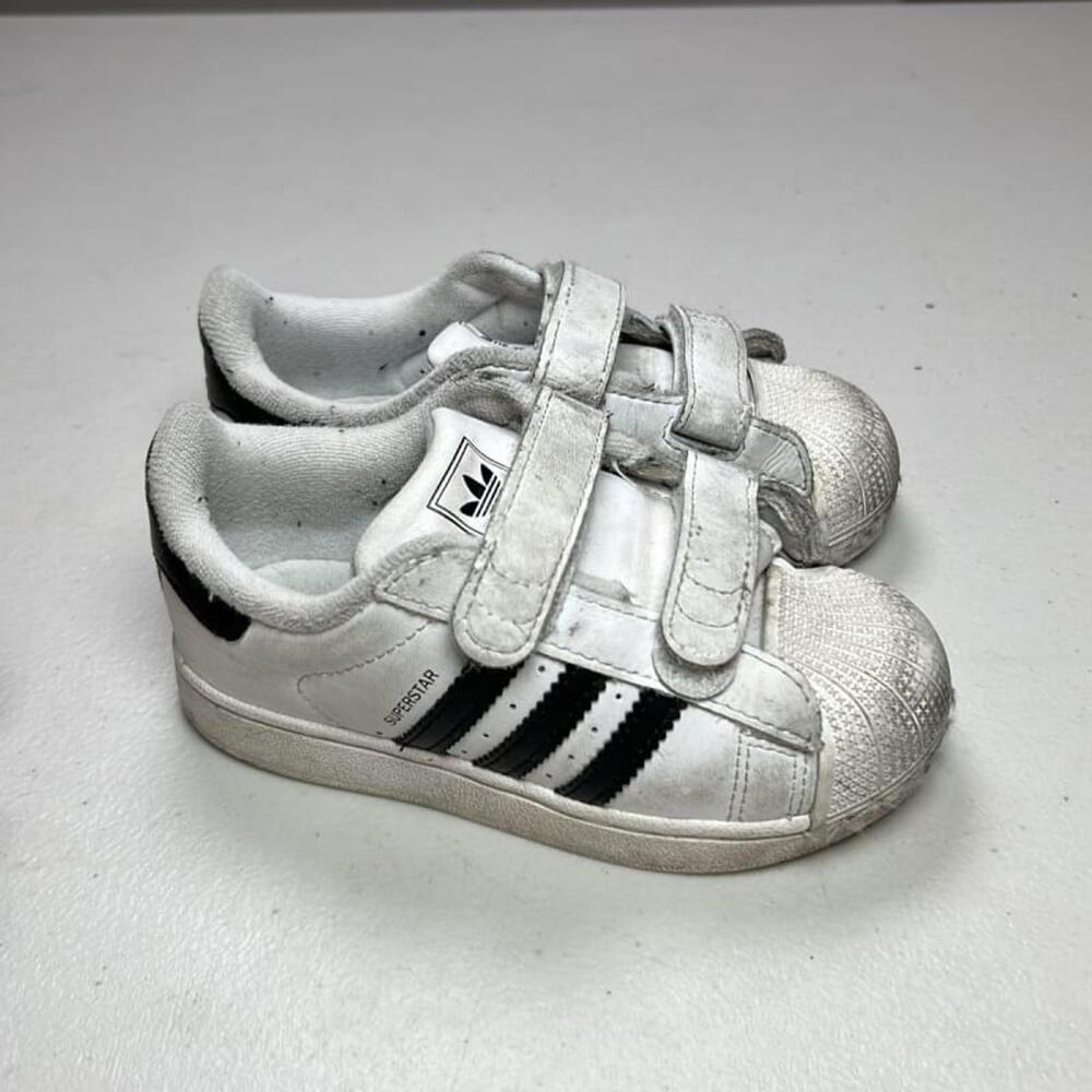 Adidas Superstar Toddler Shoes White Black Stripes Hook & Loop Sneakers Size 9K